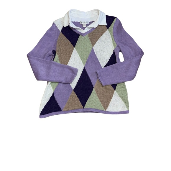 Christopher & Banks Sweaters - Christopher & Banks Argyle Sweater with White Collar Size Medium Vintage